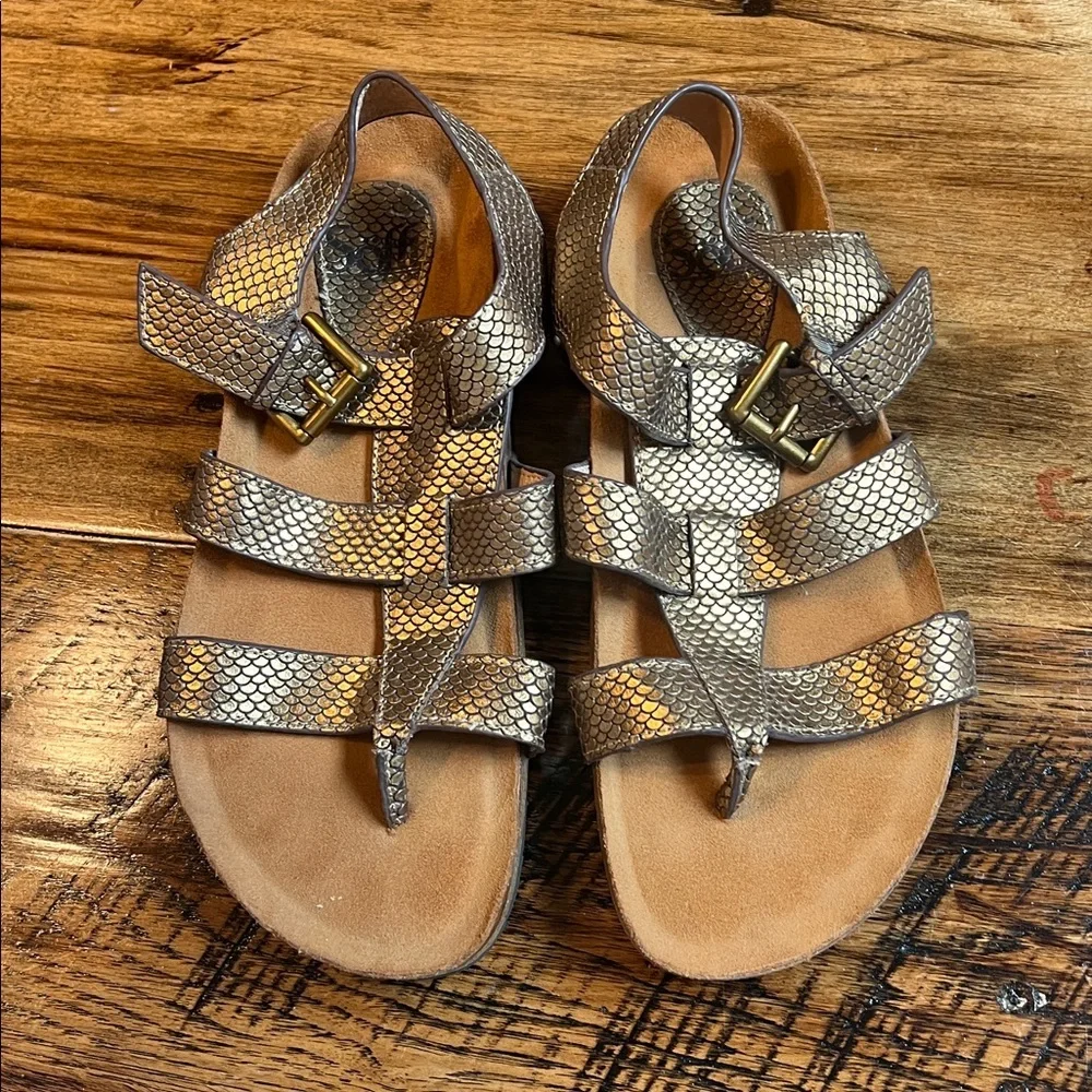 Sofft Mermaid Tail Embossed Leather Stripy Sandals Copper Comfortable 7.5